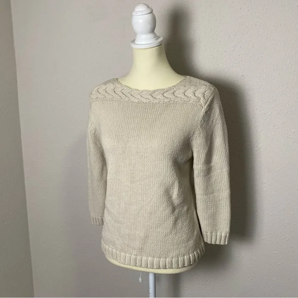 FIELD GEAR Cream Cotton Scoop Neck Knit Sweater Women's Size Medium